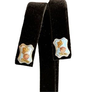 Vintage Dainty Cloissone Butterfly Floral Stud Earrings